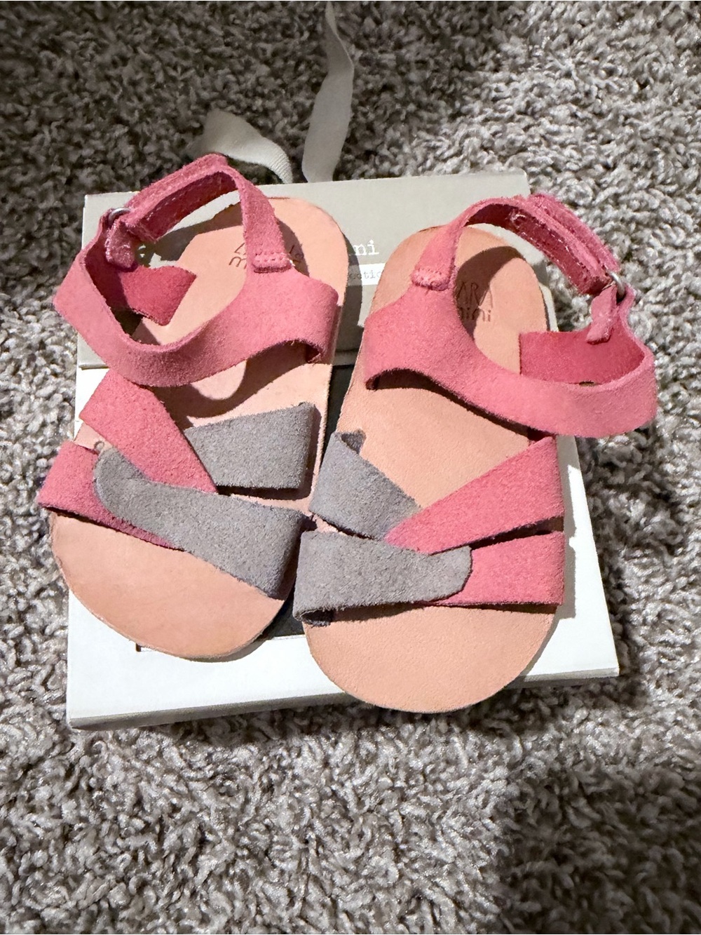 Zara Pink and Gray Suede Cross-Strap Kids Sandals